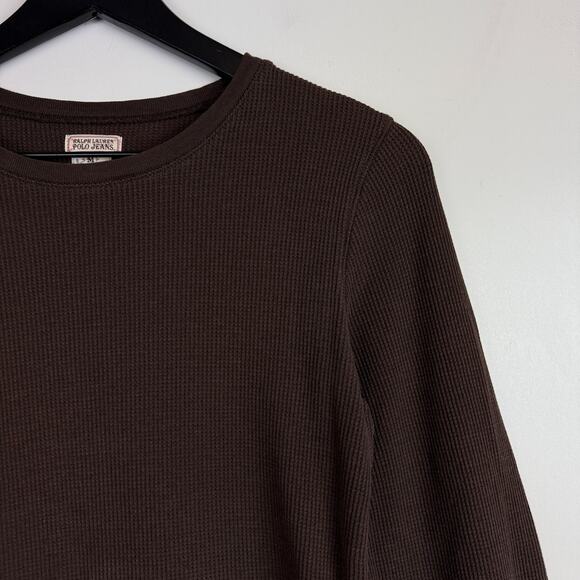 Ralph Lauren Polo Jeans Womens Waffle Knit Thermal Long Sleeve Shirt Brown - M - Picture 2 of 6